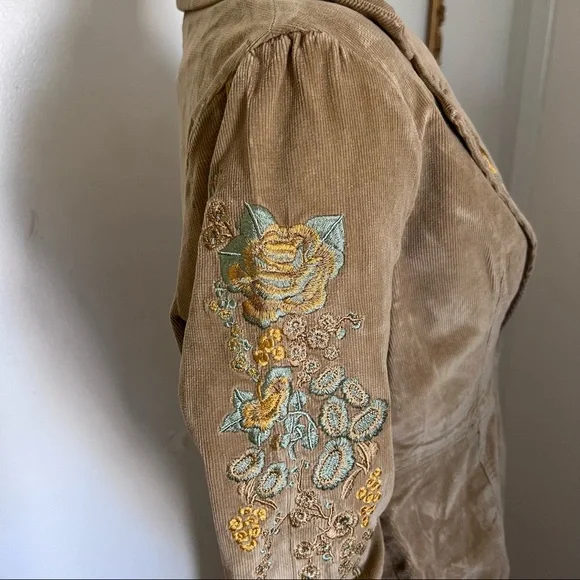 New True meaning corduroy embroidered floral jacket size Large New With Tags A7 - Picture 5 of 16